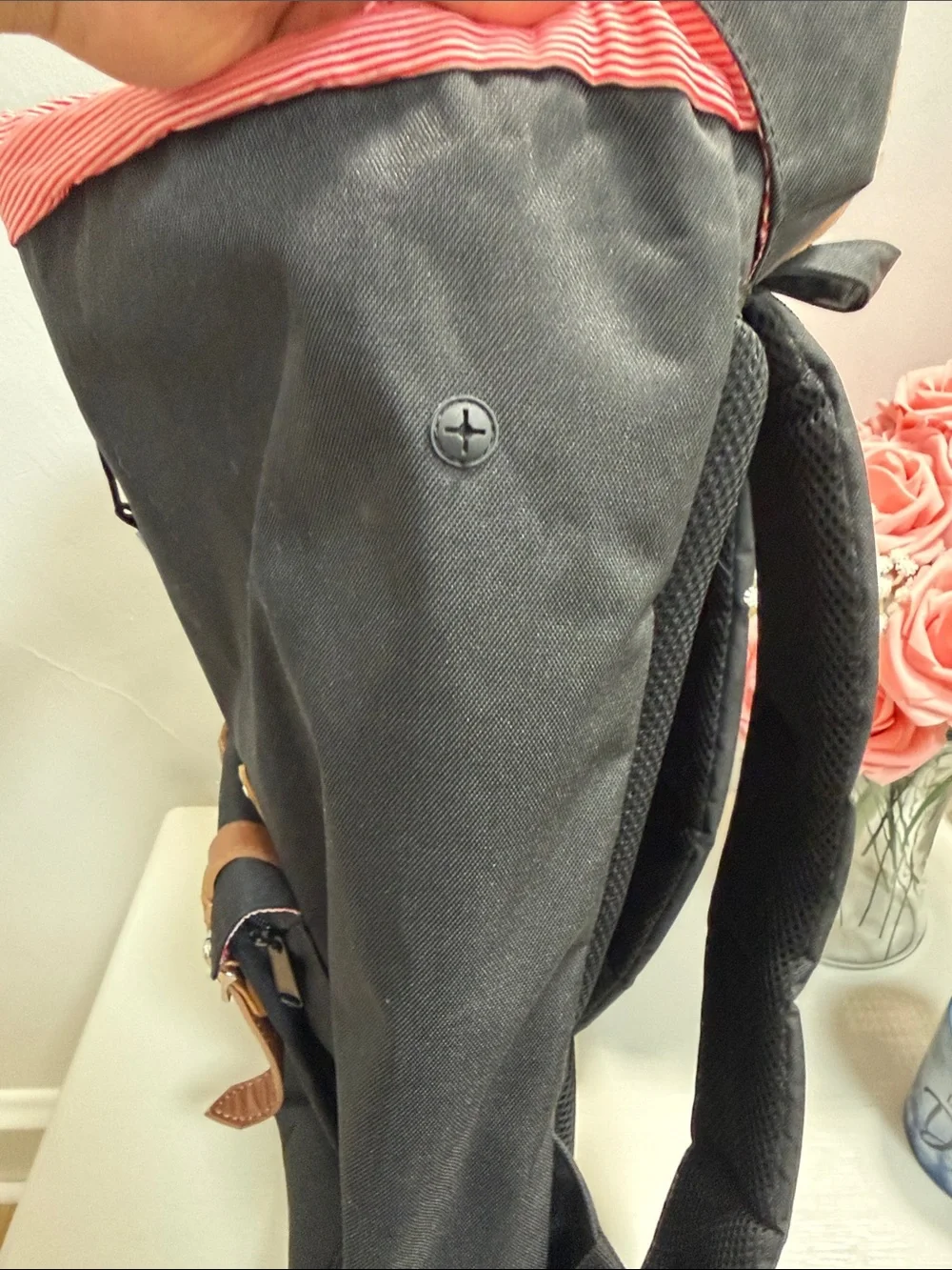 Herschel Supply Company Black Backpack with Brown Straps and Pink Lining